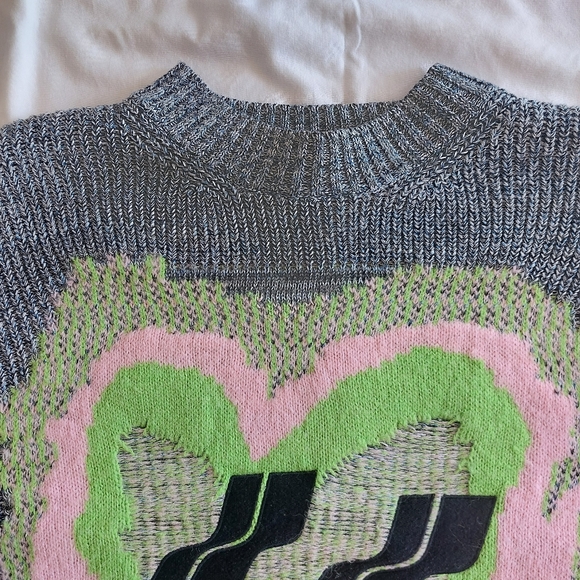 Heavy Knit Oversized Wool Blend Fuzzy Smiley Face Crew Sweater Unisex Size S - Picture 6 of 15